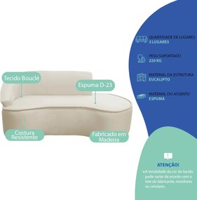 Divã Recamier Curvo Sala de Estar Recepção Marrocos 200cm Lado Direito Bouclé