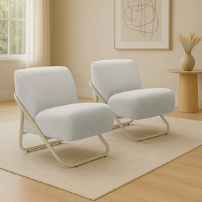 Poltrona Sala Estar Industrial Champanhe Kit 2 Martina Bouclê Cinza K01 - D'Rossi