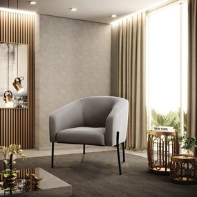 Poltrona Decorativa Pé de Ferro Preto Stella Veludo D03 - D'Rossi - Cinza