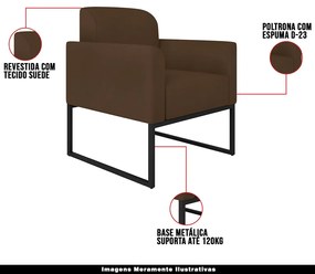 Kit 2 Poltronas Decorativas Isabella Base Industrial Suede Marrom/Preto G19