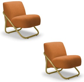 Poltrona Sala Estar Industrial Dourado Kit 2 Martina Bouclê K01 - D'Rossi - Caramelo