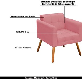Poltrona Decorativa Pés Palito Karen Suede Rosê G19 - Gran Belo