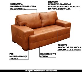 Sofá 2 Lugares Sala de Estar Roma 180 cm Couro Mel G58 - Gran Belo