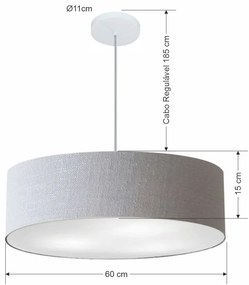 Lustre Pendente Cilíndrico Md-4221 Cúpula em Tecido 60x15cm Rustico Cinza - Bivolt