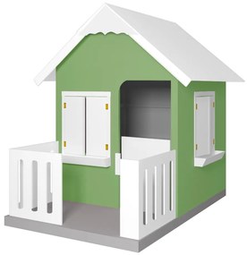 Casinha De Brinquedo Com Cercado Floreiros MDF Verde/Branco L12 - Gran Belo