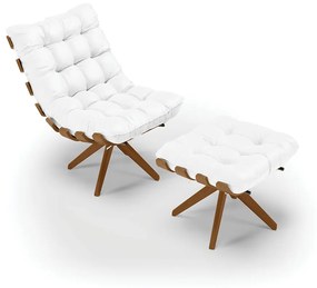 Poltrona com Puff Giratório Costela  Sintético Base de Madeira MA30 M11 - D'Rossi - Branco