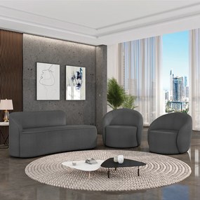 Sofá 2 Lugares Orgânico 140cm Morgan e 2 Poltronas Lua Bouclê D03 - D'Rossi - Grafite