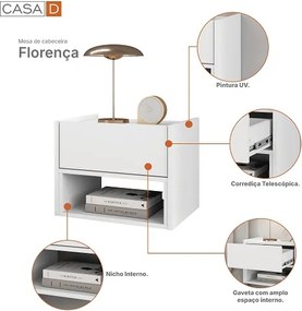 Mesa De Cabeceira Florença Branco - Casa D Móveis