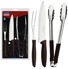 Kit para Churrasco Tramontina Plenus Aço Inox e Cabos de Polipropileno Marrom 3 Peças