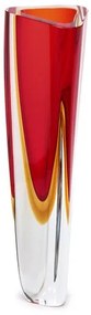 Vaso Triangular nº 1 Bicolor Vermelho com Âmbar Murano Cristais Cadoro