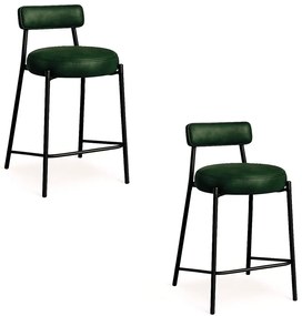 Banqueta de Cozinha Baixa com encosto Industrial em aço kit 2 Londres PU D03 - D'Rossi - Verde