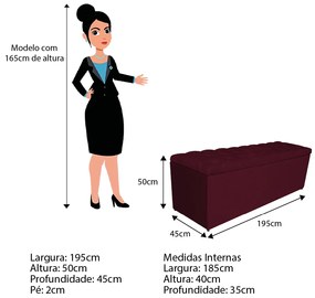 Calçadeira Estofada Liverpool 195 cm King Size Suede Bordô - ADJ Decor