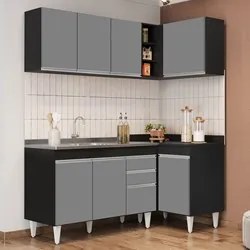 Armário de Cozinha Modulado de Canto Esquerdo 4 Peças CP48 com Pia Ino