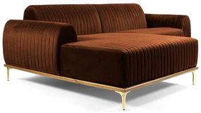 Sofá 3 Lugares Bipartido com Chaise Lado Direito Base de Madeira Euro 245 cm Veludo Telha G15 - Gran Belo