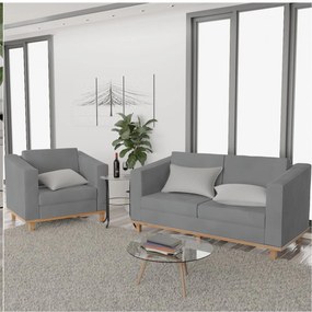 Kit Sofá 2 Lugares e Poltrona Europa Suede Cinza ADJ Decor
