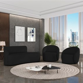 Sofá 2 Lugares Orgânico 140cm Morgan e 2 Poltronas Lua Linho D03 - D'Rossi - Preto