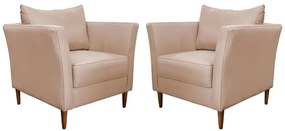 Kit 2 Poltronas Decorativa Sala de Estar Pés Palito Lubbock Couro Bege G58 - Gran Belo