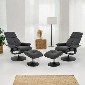 Kit 2 Poltronas do Papai Reclinável Elétrica Com Apoio de Pés Giratória e Massagem Nebraska PU Preto G56 - Rivatti