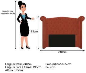 Kit Cabeceira e Calçadeira Veneza 195 cm King Size Suede Terracota - ADJ Decor
