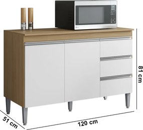 Balcão Cozinha com Tampo 120cm 3 Gavetas Leticia A01 - D'Rossi - Cinza