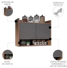 Armário de Cozinha Aéreo 71cm 2 Portas 1 Nicho Ceci Z34 Freijó/Grafite
