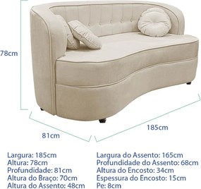 Sofá Curvo 3 Lugares Orgânico Sala Recepção Escritório Decorativo Luxo Panamá 185cm Linho