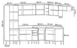 Armário de Cozinha Modulada de Canto 8 Peças CP01 Balcão Castanho/Pret