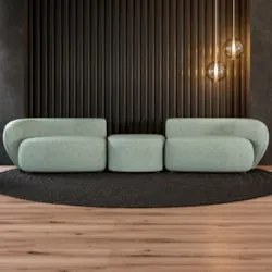 Sofá 4 Lugares Com Puff 302cm Orgânico Lyor Linho Verde Z55 - Mpozenat