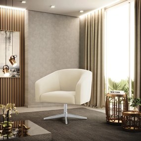 Poltrona Decorativa Giratória Cromada Stella Veludo D03 - D'Rossi - Bege
