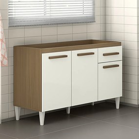 Balcão Cozinha sem Tampo 120cm para Pia Grazieli A09 - D'Rossi - Atacama e Off White
