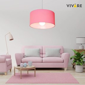 Lustre Pendente Cilíndrico 4052 Cúpula em Tecido 50x21cm Rosa Bebê - Bivolt