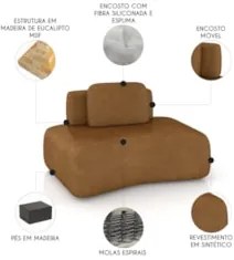 Sofá Modular 174cm Living Sala de Estar Moby Sintético Caramelo Z08 -