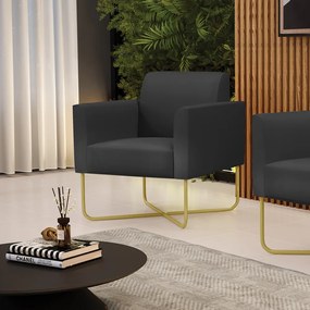 Poltrona Base X Industrial Dourado Marisa Corino  D03 - D'Rossi - Preto
