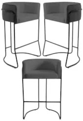 Kit 3 Banquetas Decorativas Base Aço Preto Betina C-03 Sintético Cinza