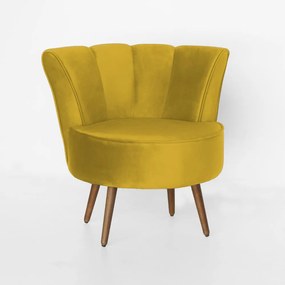 Poltrona Pérola Decorativa Pés Palito Veludo Amarelo
