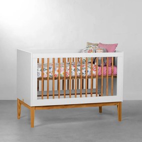 Berço Mini Cama Noah Wood com Pés Square Mel - Branco Fosco