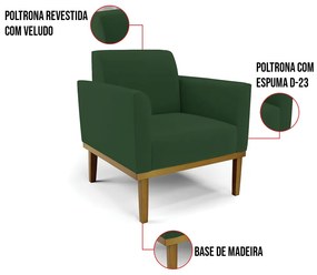 Kit 2 Poltronas Base de Madeira Fixa Castanho Marisa Veludo  D03 - D'Rossi - Verde