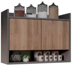 Armário de Cozinha Aéreo 71cm 2 Portas 1 Nicho Ceci Z34 Grafite/Freijó