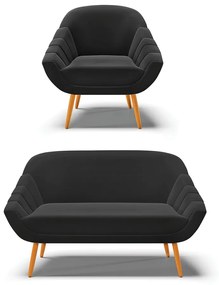 Kit 01 Namoradeira 02 Lugares e 01 Poltrona Giovana Suede Pés Palito Castanho - D'Rossi - Preto