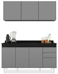 Armário Aéreo Argélia e Balcão Gabinete 150cm Marrocos Preto/Cinza - L