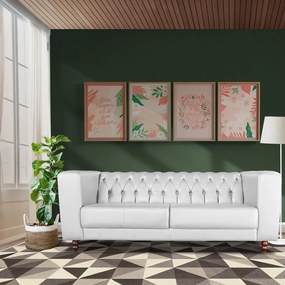 Sofá 3 Lugares Ravena 200cm Couro Branco G58 - Gran Belo