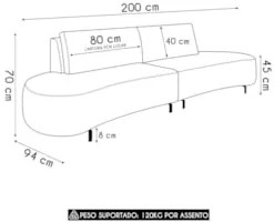 Sofá 3 Lugares 200cm Orgânico Pé Ferro Nagai Linho Off White Z55 - Mpo
