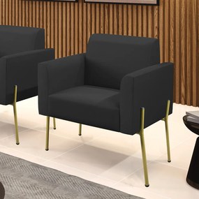 Poltrona Pé de Ferro Dourado para Sala Marisa Corino - Preto