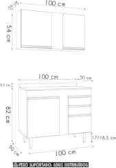 Armário Cozinha e Balcão Com Tampo 100cm Luziania Cinza Claro - Lumil