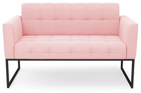 Sofá Namoradeira Elisa Suede Rosa Bebê Base Metálica Industrial Preto - D'Rossi