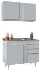 Armário Cozinha e Balcão Com Pia 100cm Luziania Cinza Claro - Lumil