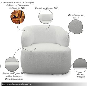 Conjunto Poltrona Base Fixa e Puff Decorativo Charlote Sala de Estar Bouclê Cinza G88 - Gran Belo