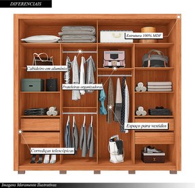 Guarda Roupa Lorian 245cm 2 Portas de Correr com 2 Espelhos e 4 Gavetas MDF Freijo/OffWhite G11 - Gran Belo