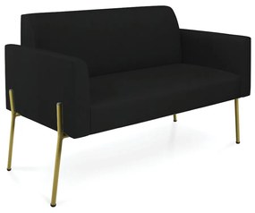 Sofá Namoradeira 2 Lugares Pé de Ferro Dourado Marisa Linho - Preto