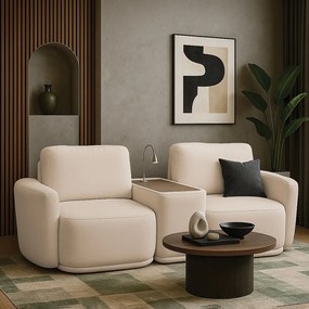 Sofá Sala Modulado 251cm com Console USB Luminária Brumma Bouclê K01 - D'Rossi - Bege